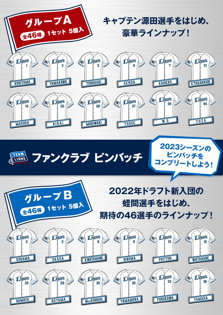 2023全選手ピンバッチ | 埼玉西武ライオンズ公式オンラインショップ