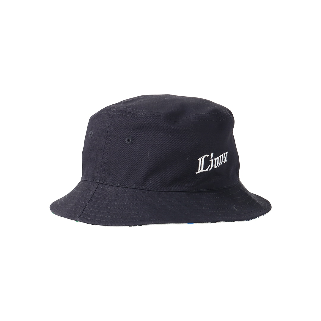 NEW ERA×LIONS BUCKET01 REVERSIBLE ALLOVER NAVY(ML): キャップ