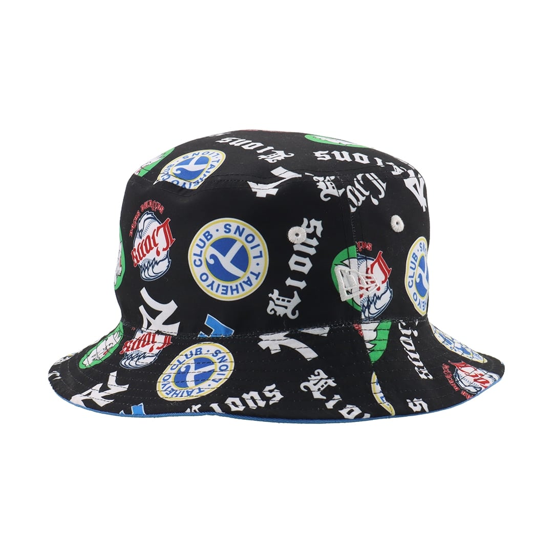 NEW ERA×LIONS BUCKET01 REVERSIBLE BLUE×ALLOVER BLACK L/XL
